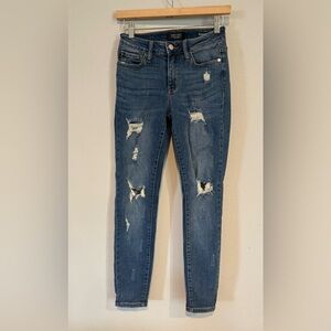Judy Blue Jeans Women's Sz 3/26 Skinny Fit Medium‎ Blue Stretch Denim Distressed